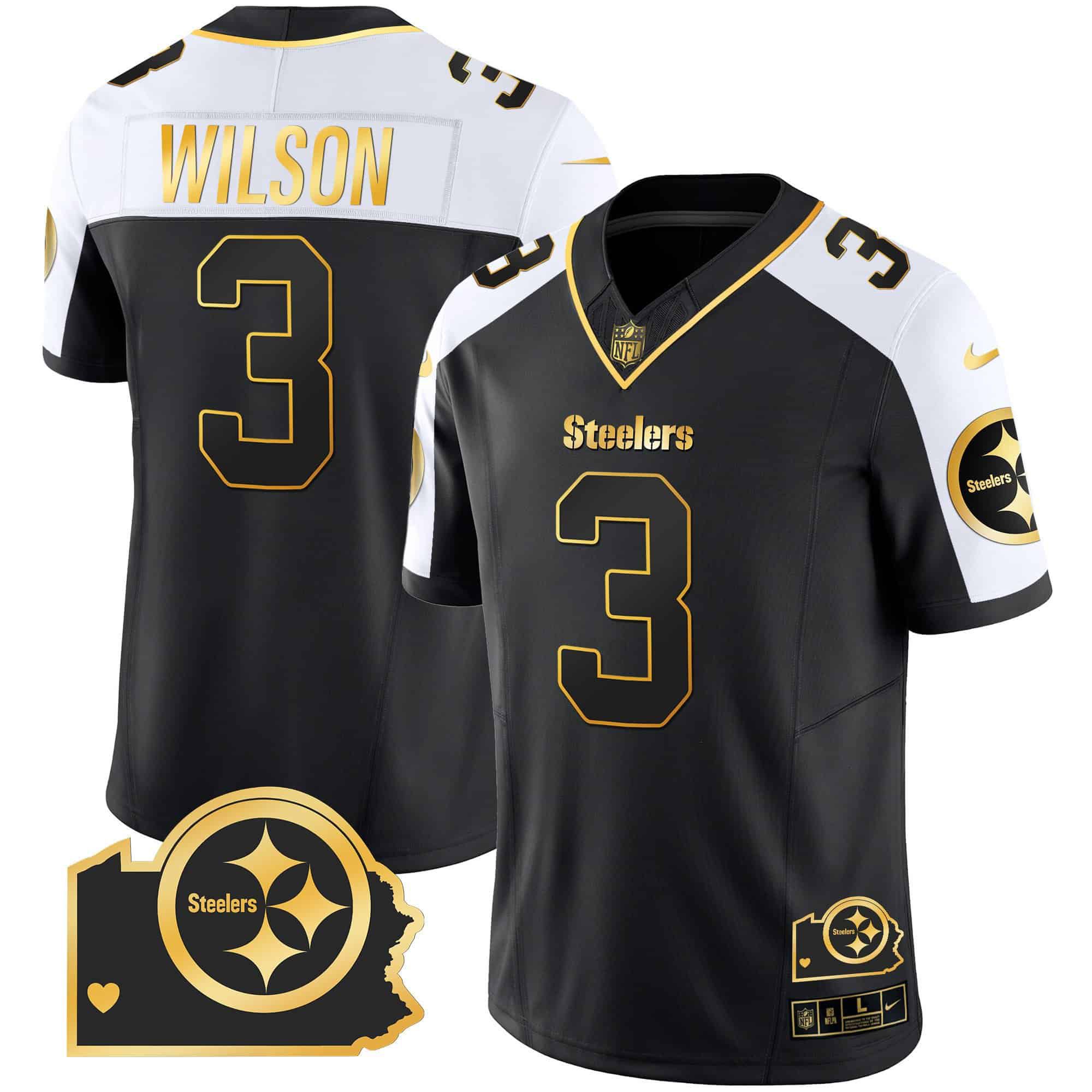 Men Pittsburgh Steelers 3 Wilson Black Gold 2024 Nike Home Patch Vapor Limited NFL Jersey